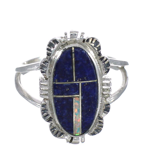 Genuine Sterling Silver Lapis And Opal Ring Size 4-3/4 VX61252